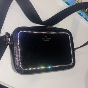 Kate Spade Black Sparkle Clutch with Silver Accents